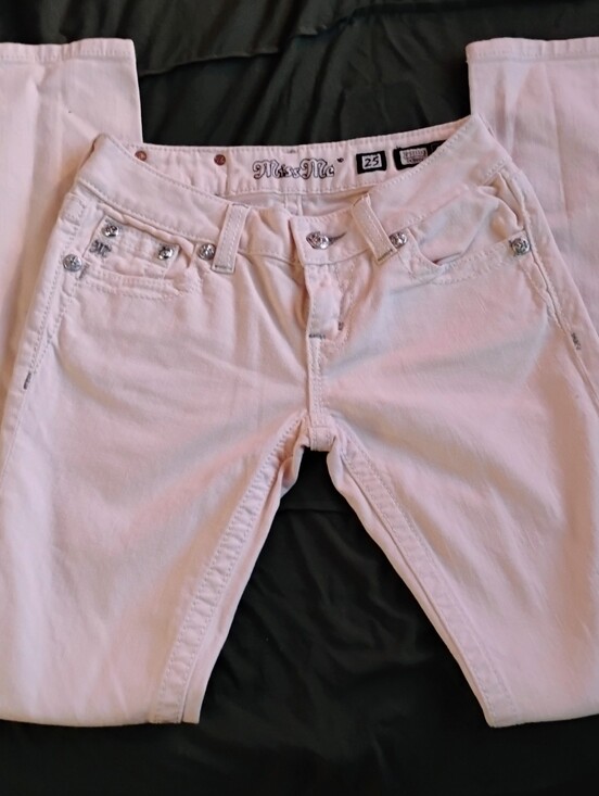 Miss Me Denim - Miss Me Pale Pink Skinny Jeans with Jeweled Accents